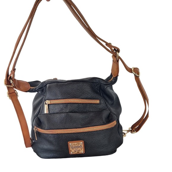 Valentina Handbags - Valentina Black Brown Leather‎  Convertible Backpack Shoulder Bag